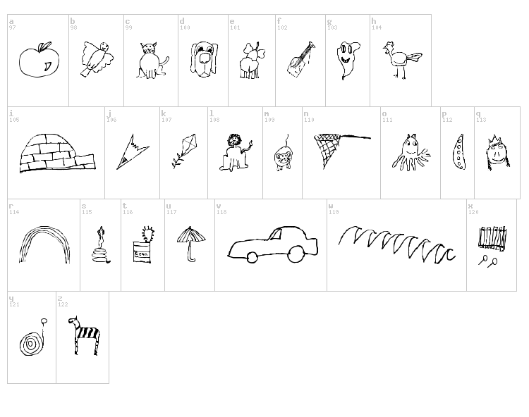 SL Kids Alphabet font map